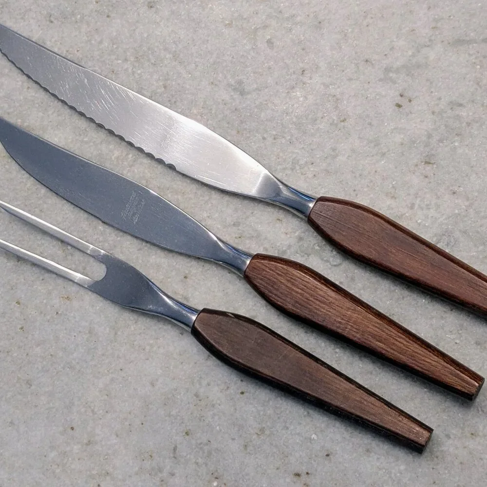 MCM Vintage Washington Forge Town & Country 3pc Carving Set Rosewood Handles